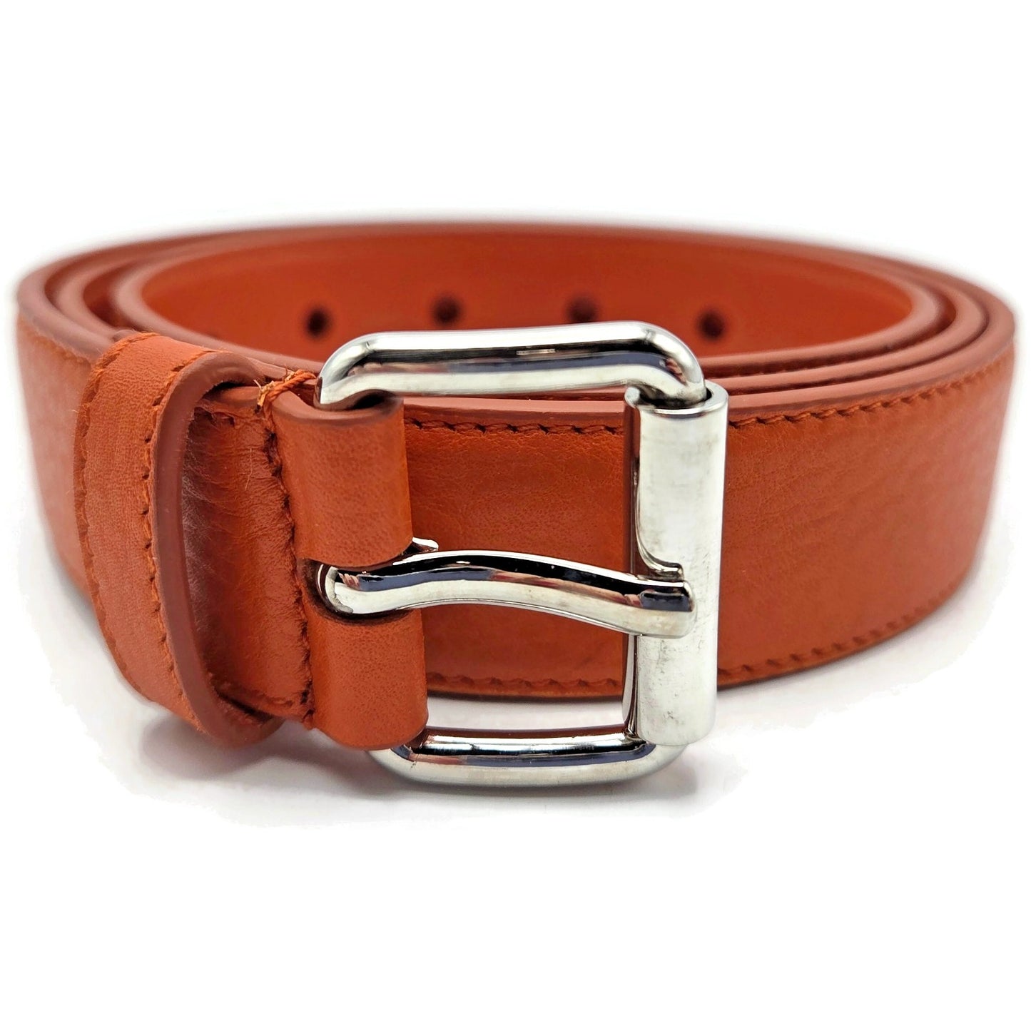 Prada Orange Leather Belt 36 Inch / 90 cm Silver Buckle Made in Italy 2C5161