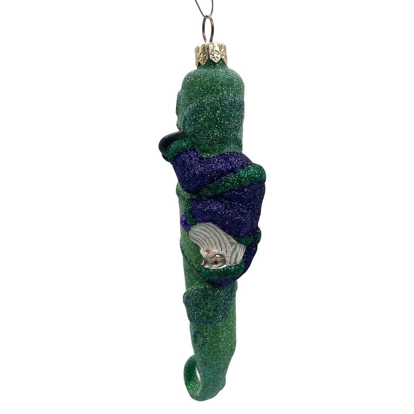 Patricia Breen Santa and the Beanstalk Purple Glittered Green Christmas Ornament