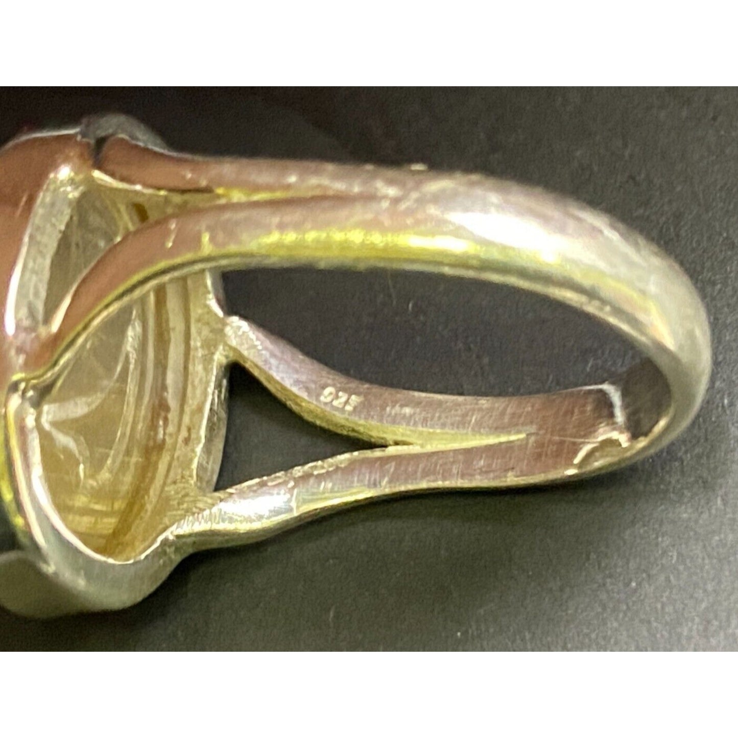 Golden Rutilated Quartz Crystal Ring Oval Cabochon 925 Sterling Silver Size 4