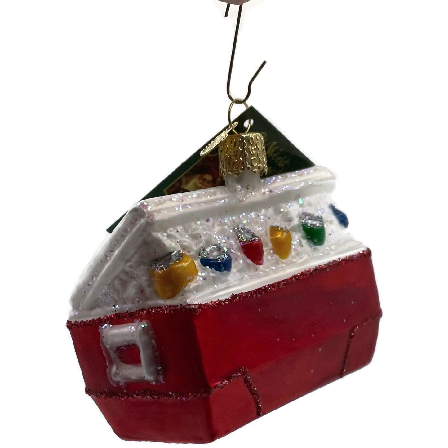 Ice Chest Ornament Glittered OWC Camping Blown Glass Old World Christmas Decor