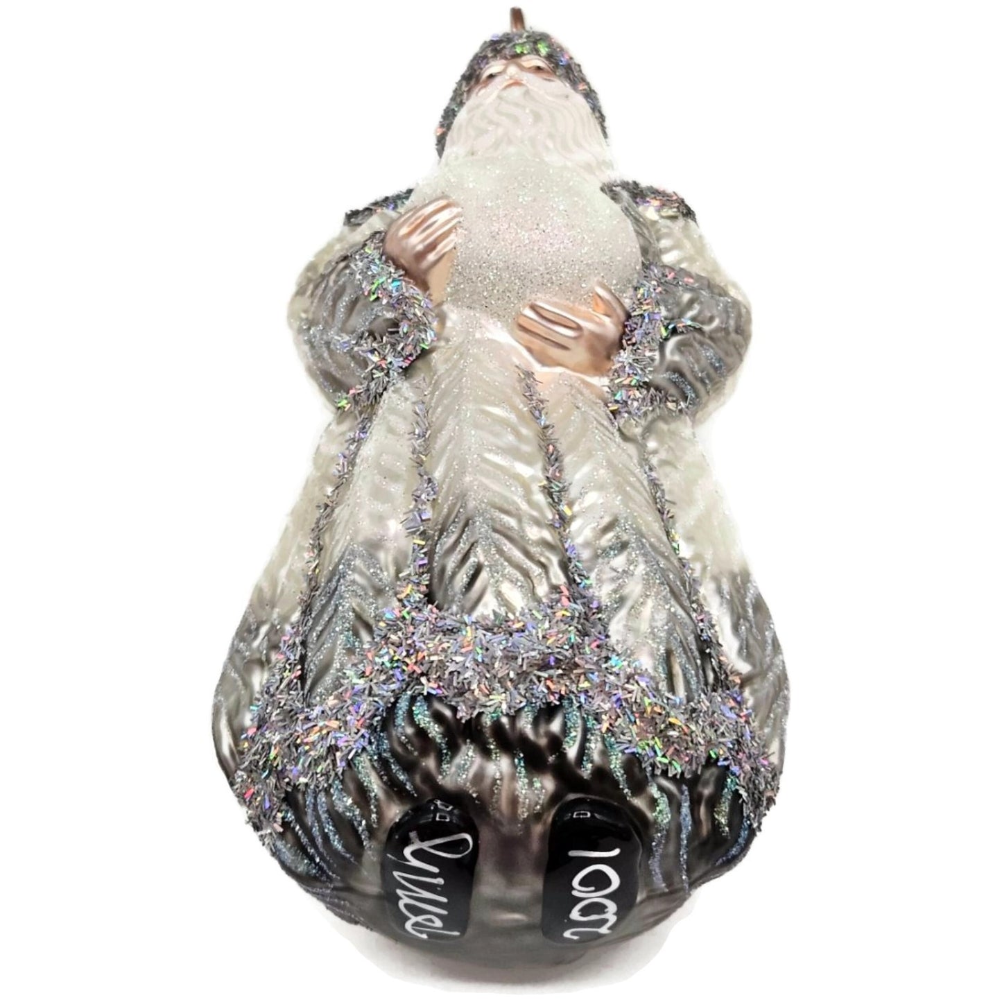 Patricia Breen Plumed Santa Claus Platinum Peacock Christmas Tree Ornament