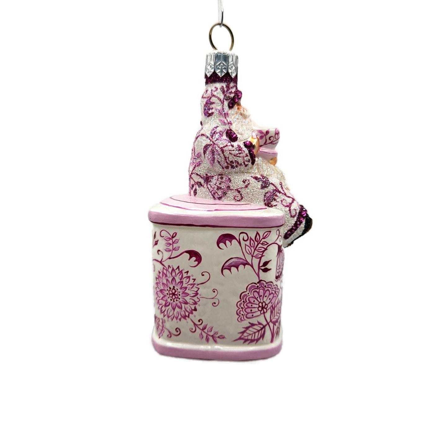 Patricia Breen Tea Time Santa Chinoiserie Pink Spring Christmas Holiday Ornament