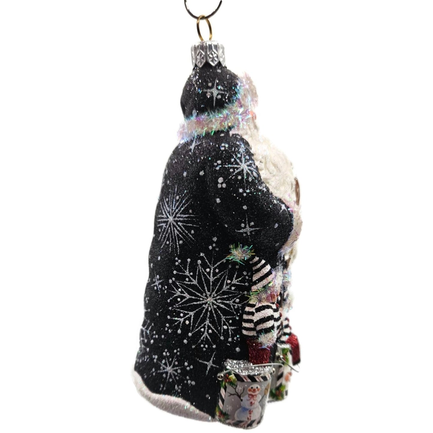 Patricia Breen Painterly Santa Snowmen Black Striped Christmas Decor Ornament