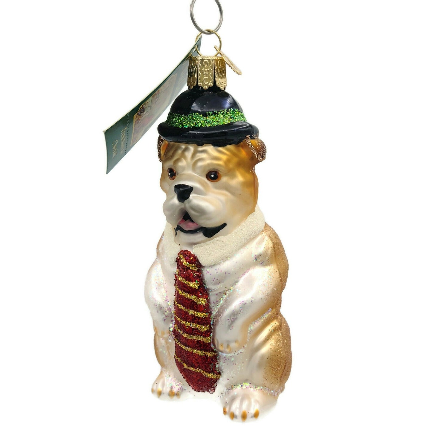Old World Christmas Mr. Business Bulldog Pet Hat Christmas Tree Ornament OWC