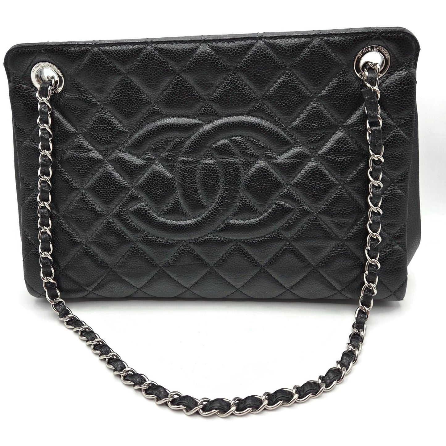 Chanel Grand Shopping Tote Handbag Black Caviar Leather Silver Hardware 13C GST