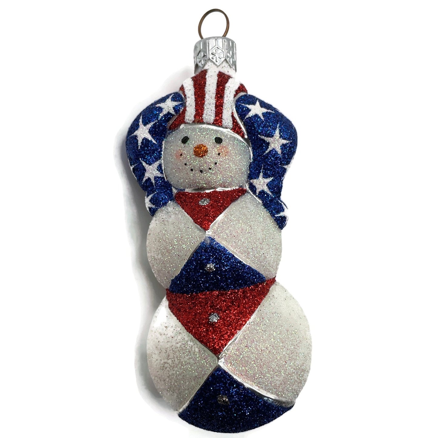 Patricia Breen Harlequin Snowman Patriotic Stars Stripe Christmas Tree Ornament
