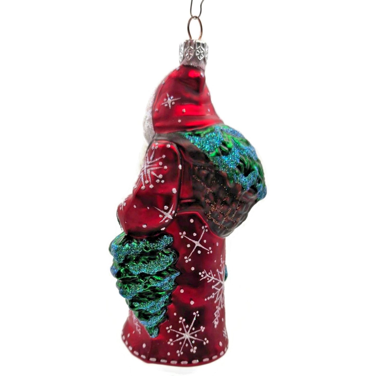 Patricia Breen Through The Woods Red Santa Pine Trees Snow Christmas Ornament