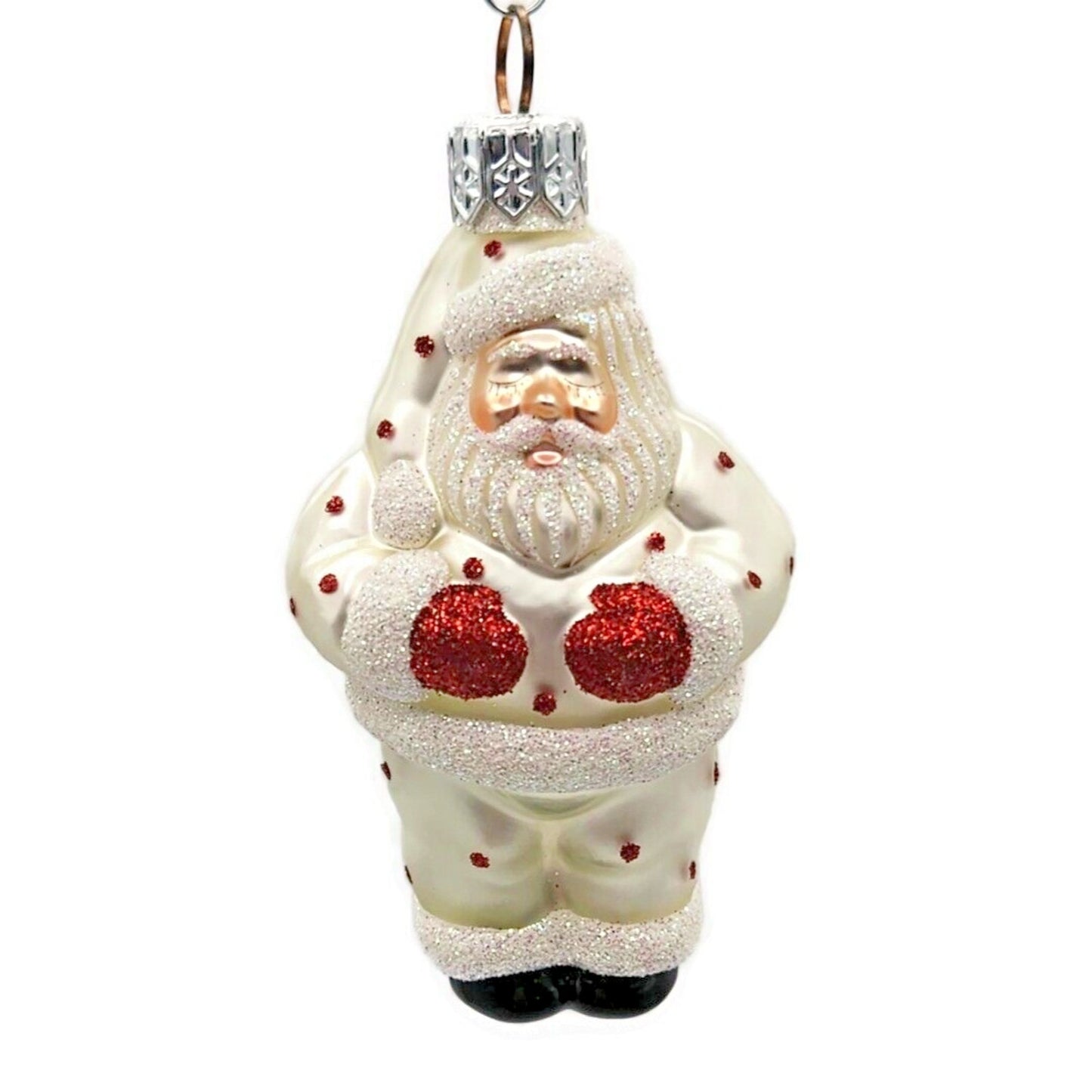 Patricia Breen Miniature Ho Ho Ho Pearl Red Dots Santa Christmas Tree Ornament