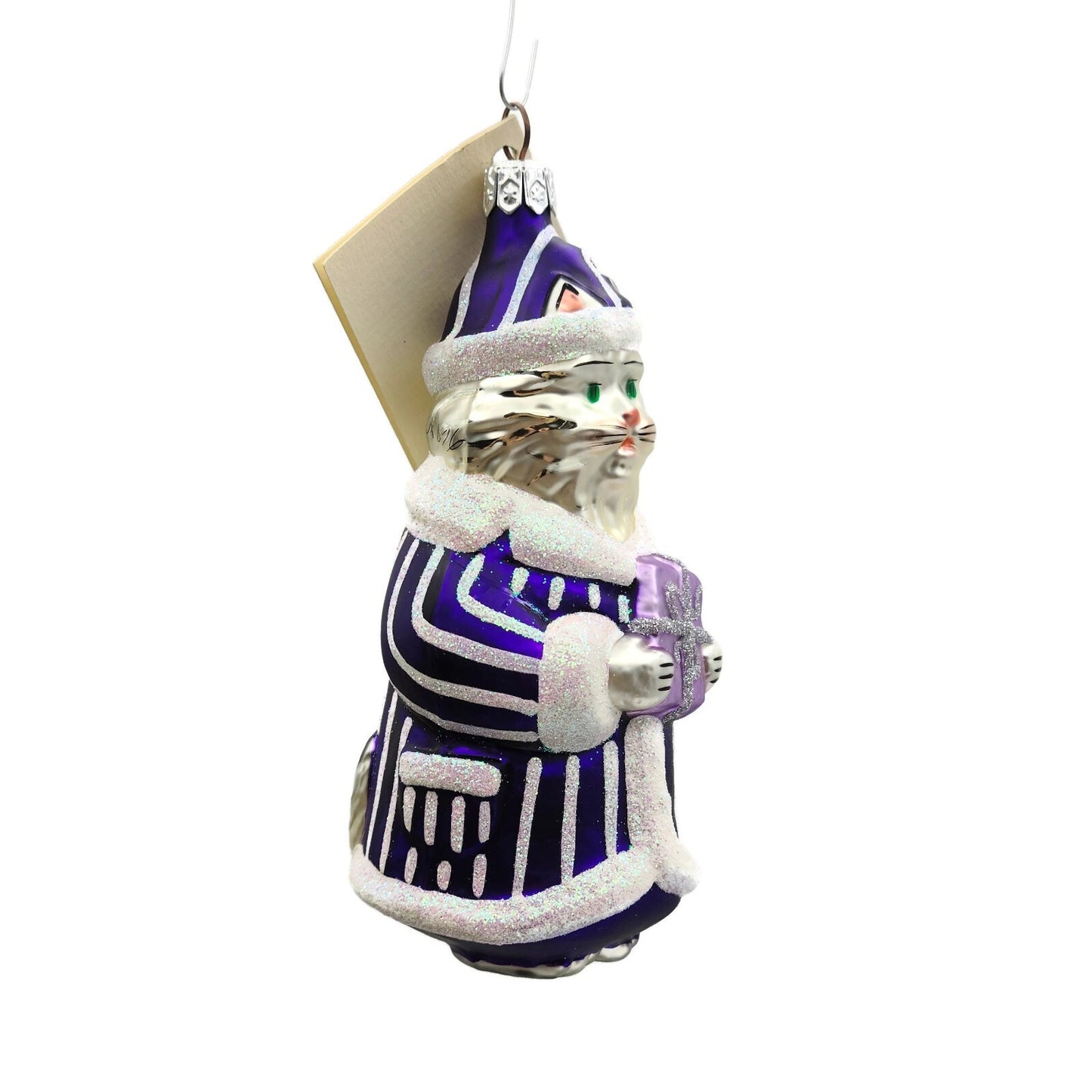 Patricia Breen Kitty Claus Purple Stripes White Christmas Holiday Tree Ornament