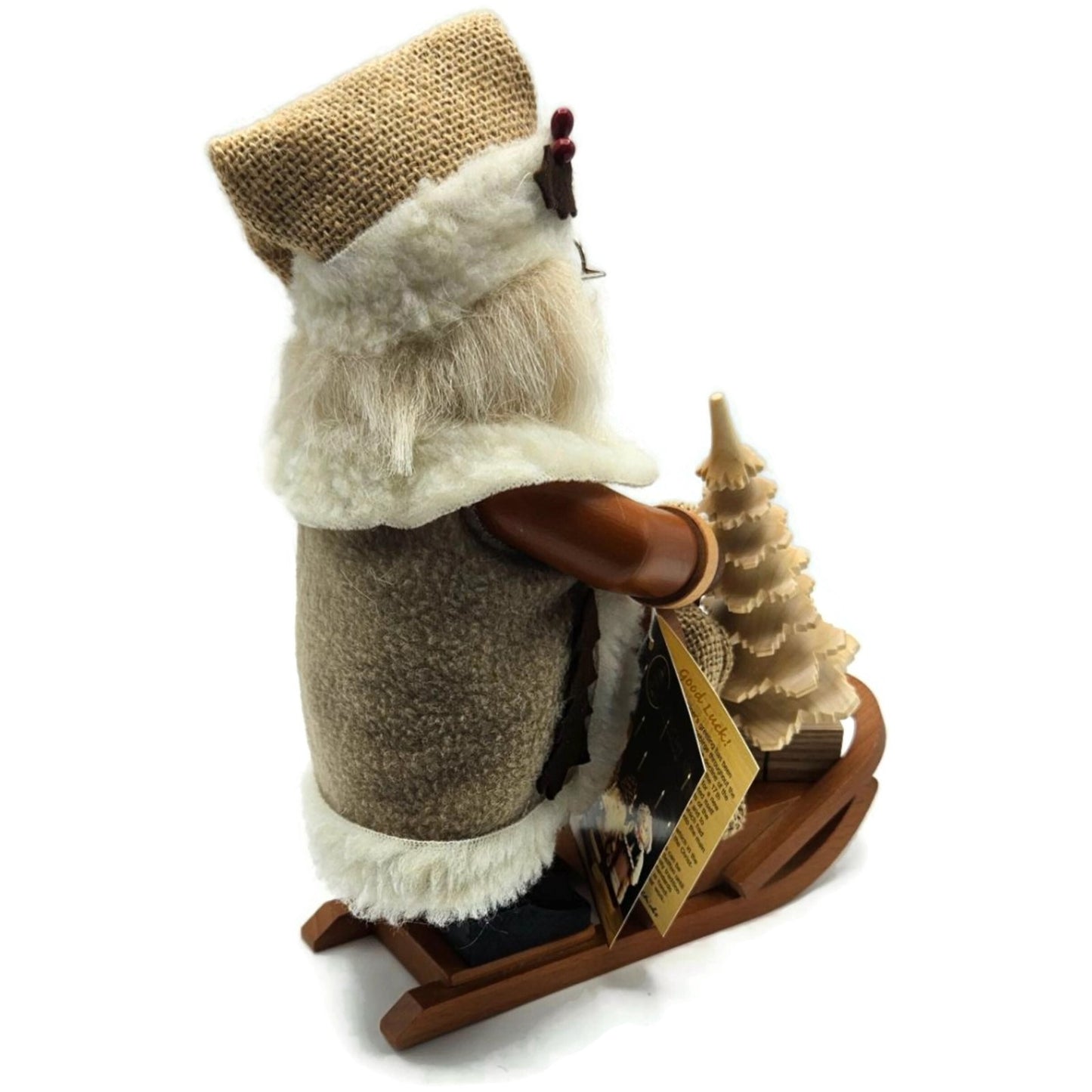Christian Ulbricht Natural Santa on Sled Smoker Handcrafted Germany Wooden Figur