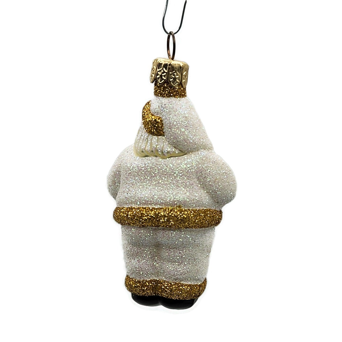 Patricia Breen Miniature Ho Ho Ho Santa Claus Pearl Gold Christmas Tree Ornament