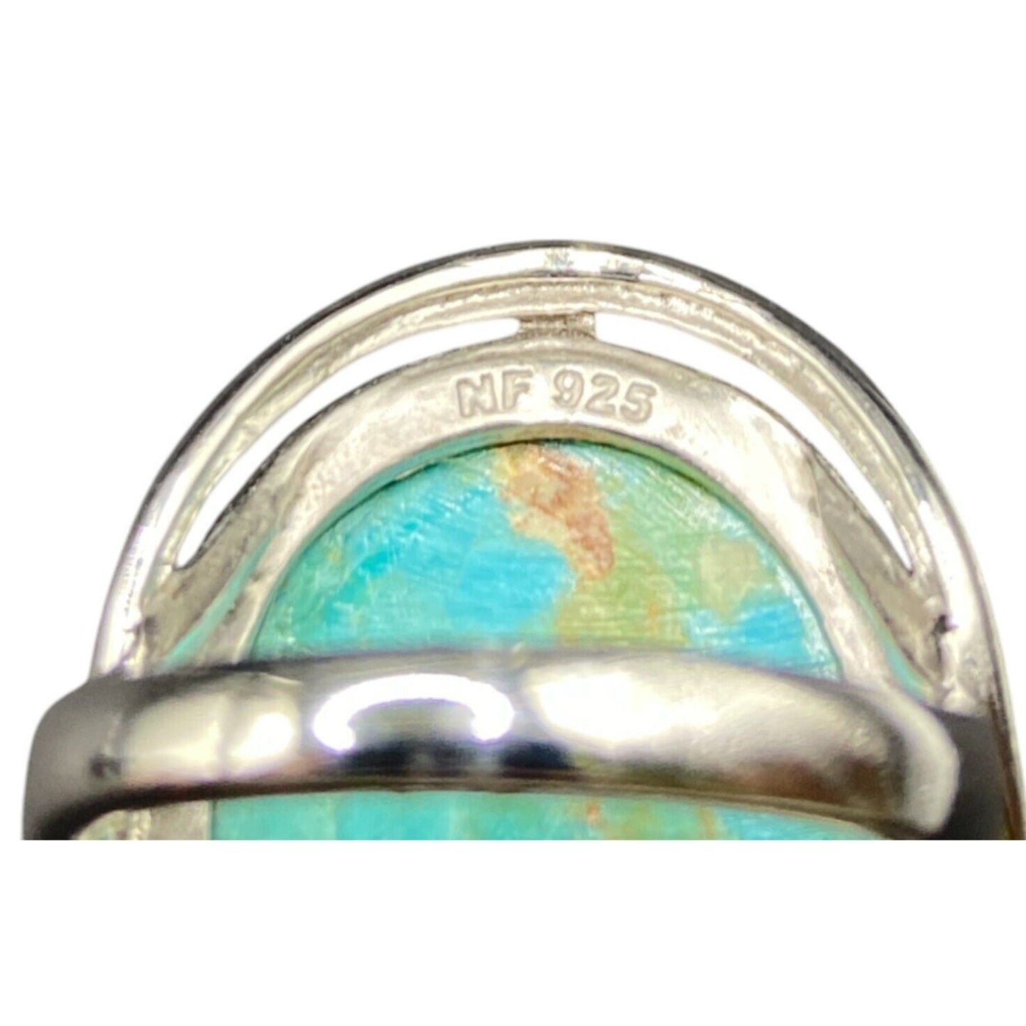 NF 925 Sterling Silver Ring Turquoise Oval Cabochon Blue Stone Size 9 Thailand