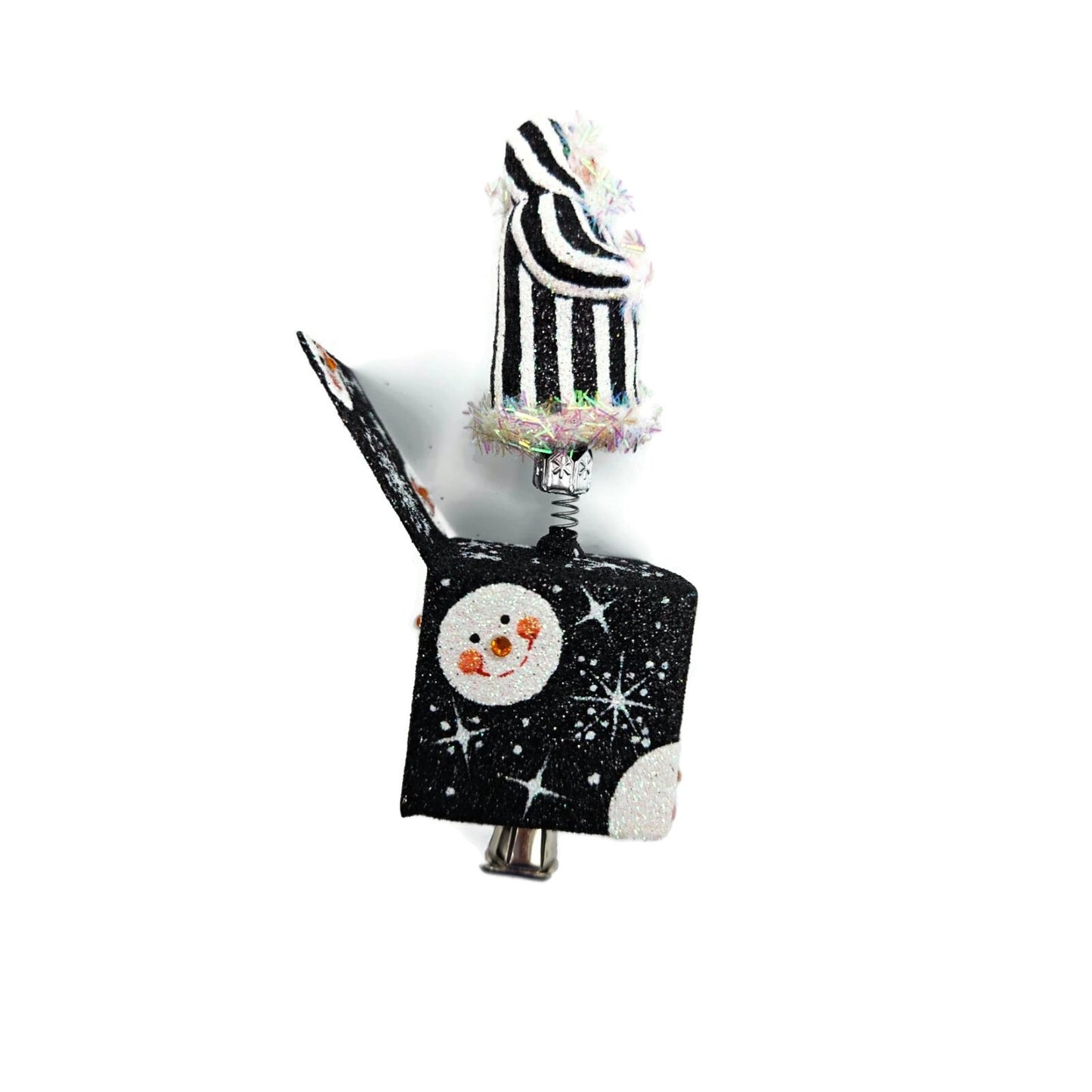 Patricia Breen Jolly Surprise Santa Claus Black Striped Snow Christmas Ornament