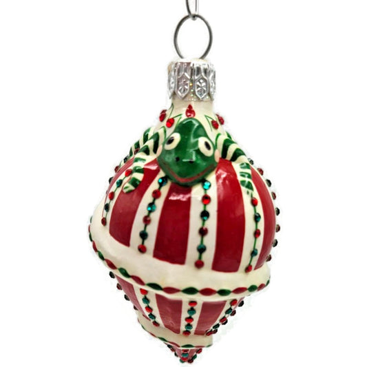 Patricia Breen Topping Chameleon Red Green Striped Christmas Tree Ornament