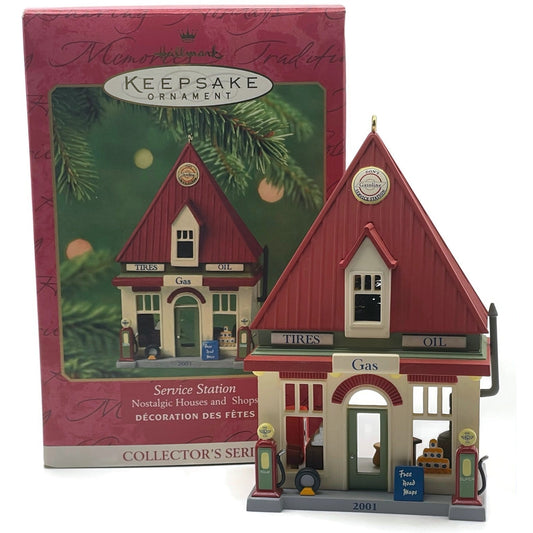 Hallmark Service Station Tires Gas Oil Nostalgic 2001 Christmas Village Ornament