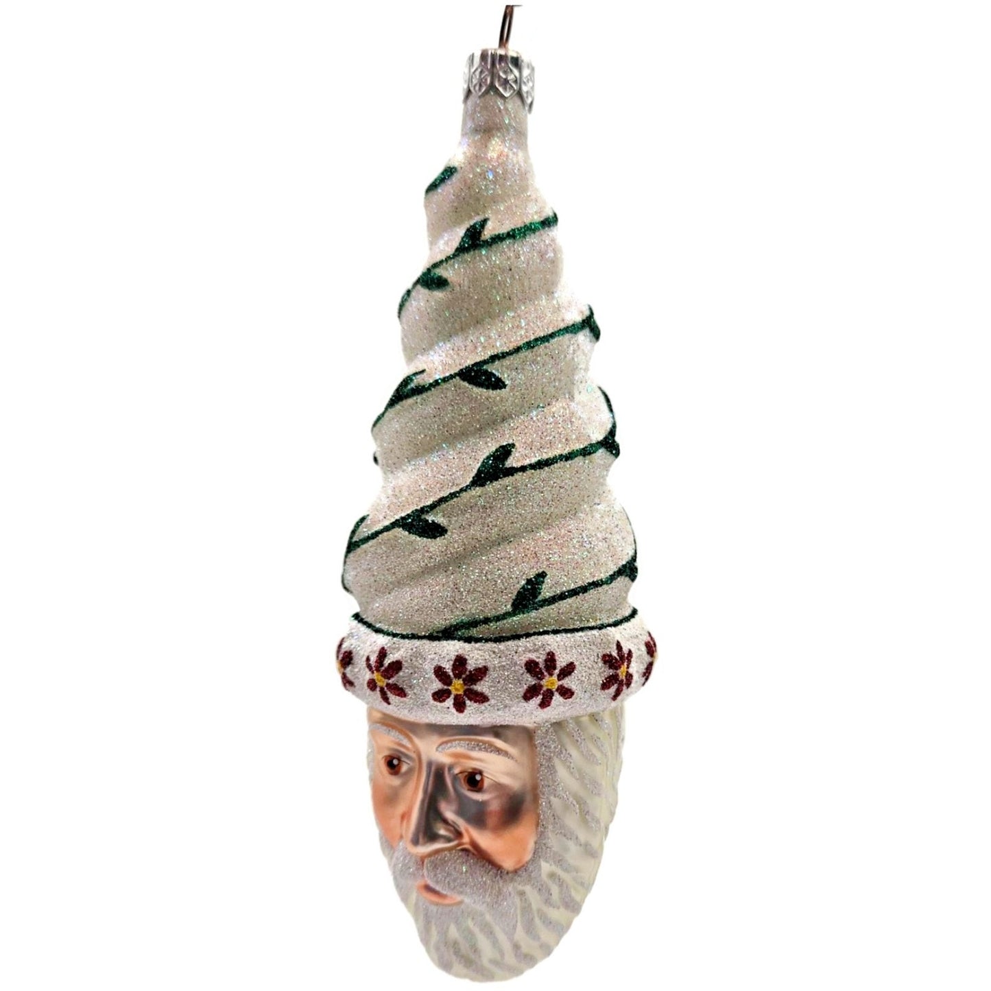 Patricia Breen Goslar Santa Pearl Green Red Glittered Christmas Decor Ornament