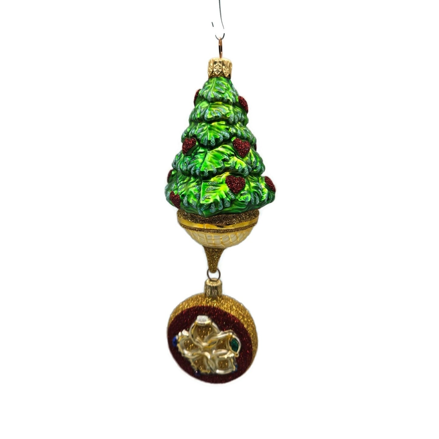 Patricia Breen Five Golden Rings Red Glittered Medallion Christmas Tree Ornament