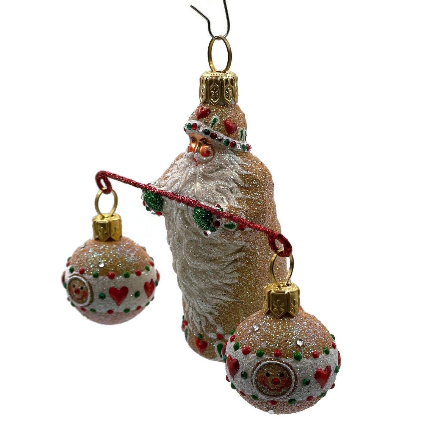 Patricia Breen Balance Gingerbread Green Glitter Mitten Heart Christmas Ornament