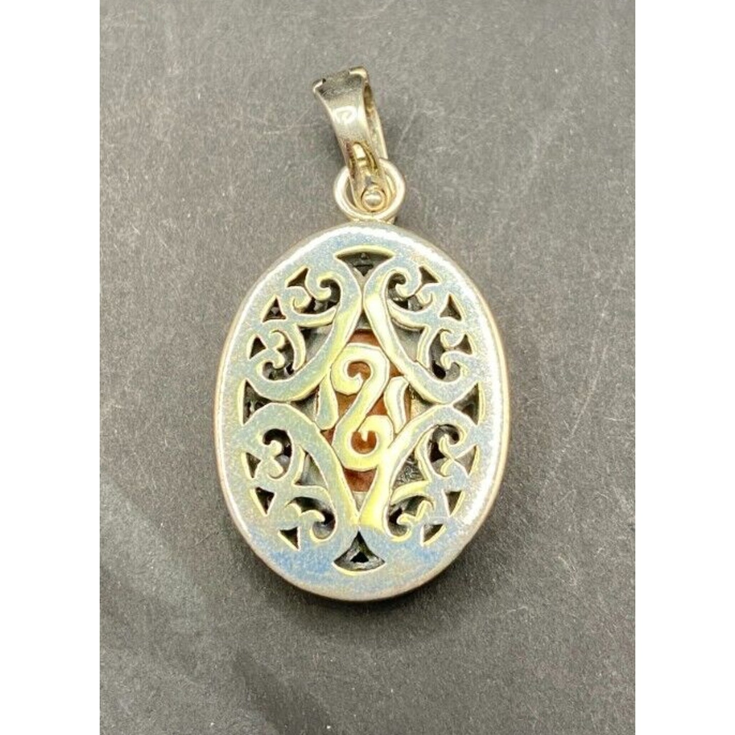 Spiny Oyster Oval Shaped Pendant Orange Gemstone 925 Sterling Silver Filigree