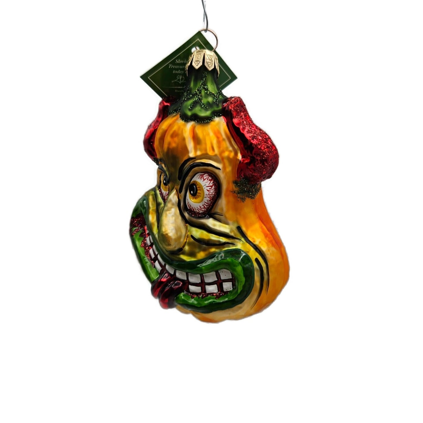 Slavic Treasures Demon Gourd Blown Glass Orange Halloween Tree Ornament 02-1076