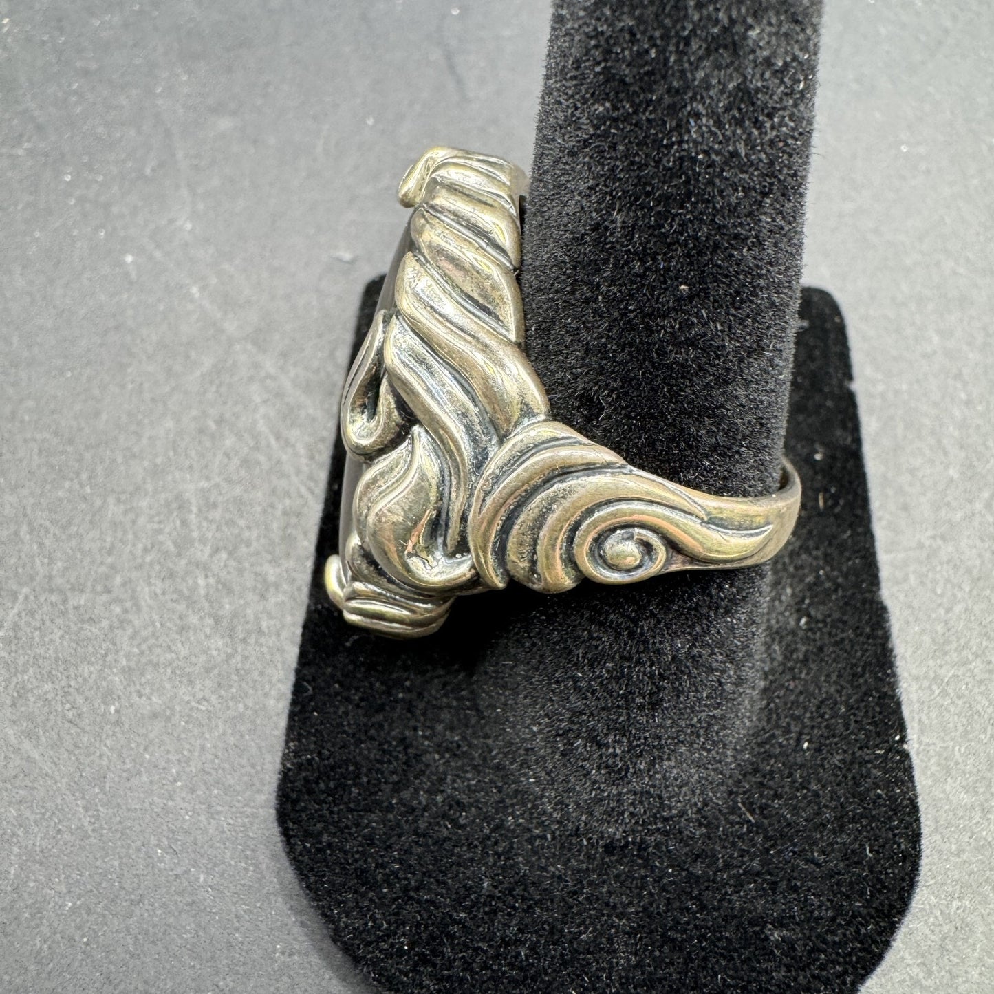 Sterling Silver Yellow Gold Plated Oval Shaped R 925 Gray Gemstone Ring Size 8