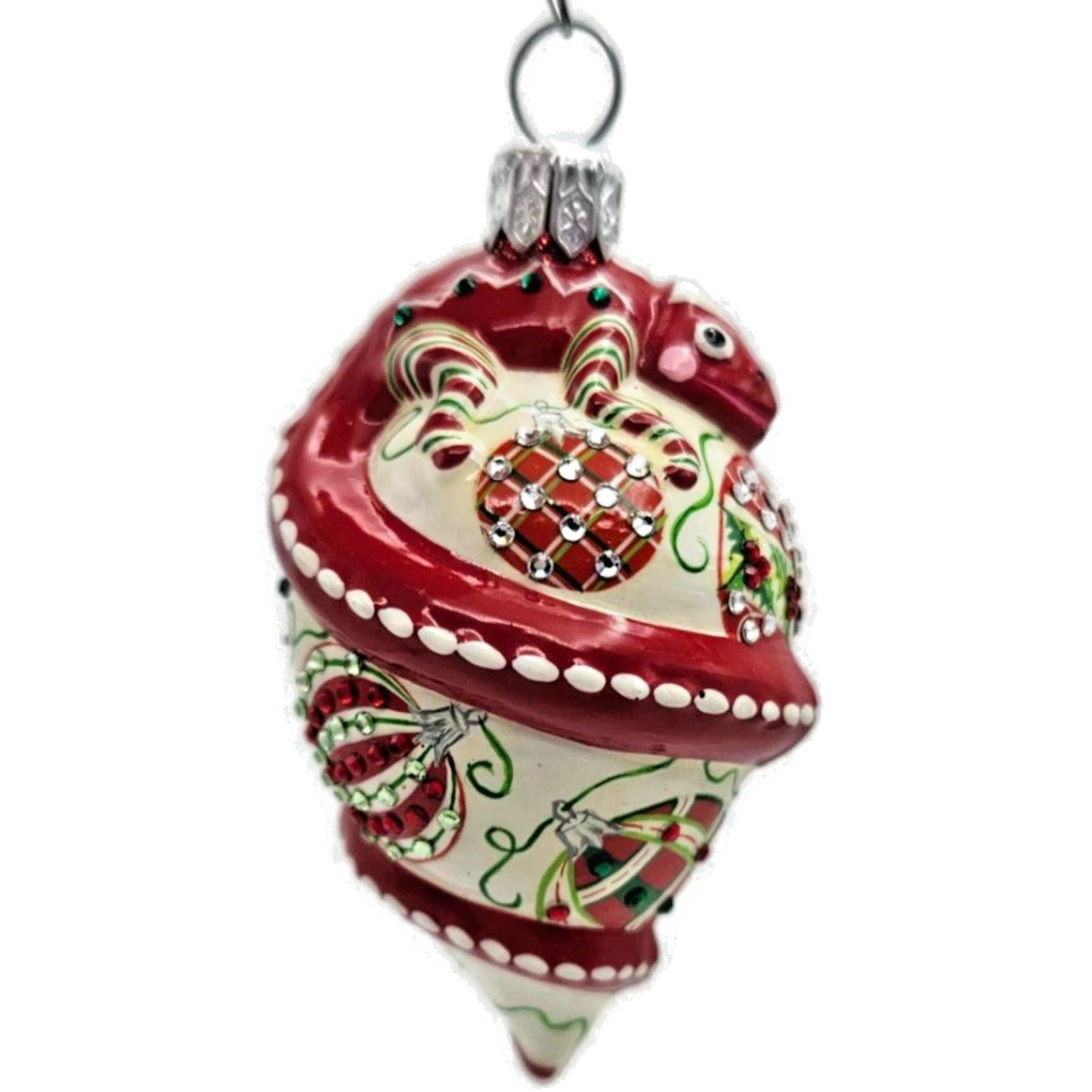 Patricia Breen Topping Chameleon Winter Striped Holly Christmas Tree Ornament