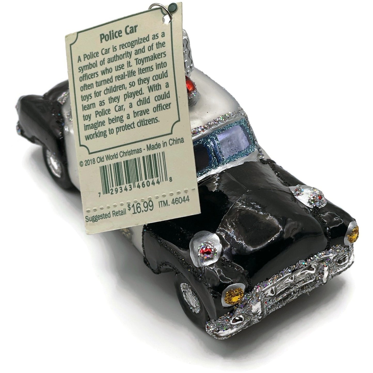 Police Car Ornament OWC Black White Old World Christmas Holiday Tree Decoration
