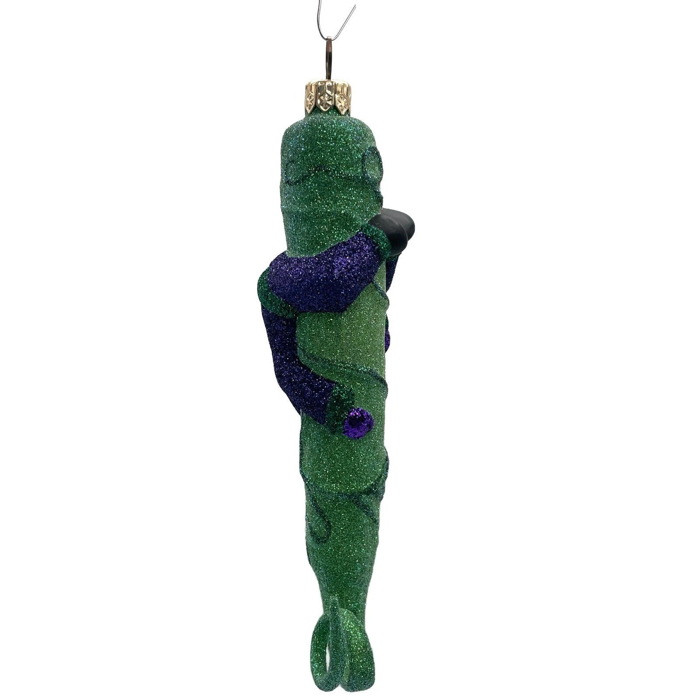 Patricia Breen Santa and the Beanstalk Purple Glittered Green Christmas Ornament