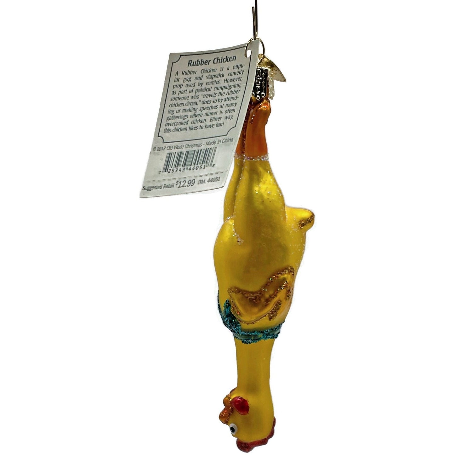 Rubber Chicken OWC Yellow Comedy Glittered Old World Christmas Tree Ornament