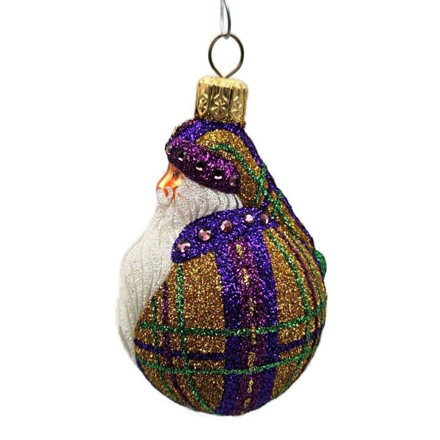 Patricia Breen Miniature Santa du Monde Plaid Purple Gold Christmas Ornament
