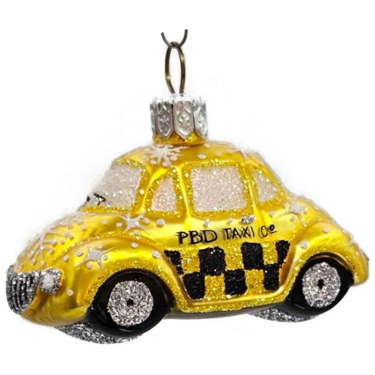 Patricia Breen Miniature Taxi Yellow Snowflakes Signed Christmas Tee Ornament
