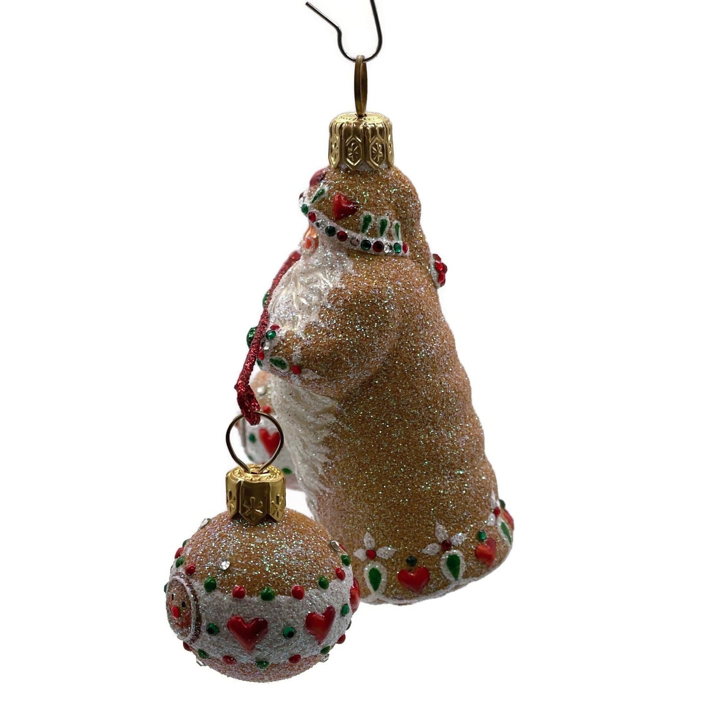 Patricia Breen Balance Gingerbread Green Glitter Mitten Heart Christmas Ornament