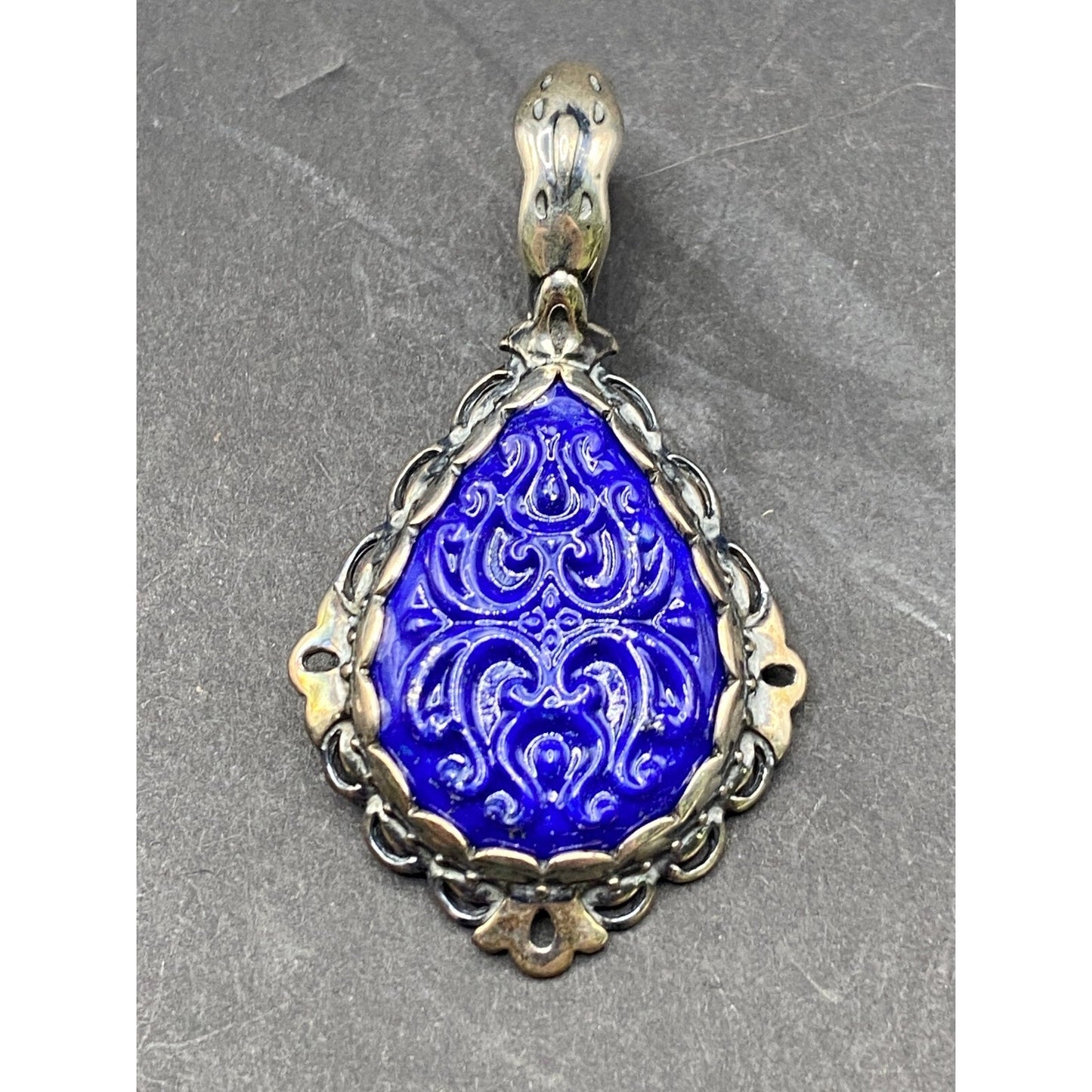 Carolyn Pollack Carved Lapis Lazuli Pear Shaped Pendant 925 Sterling Silver