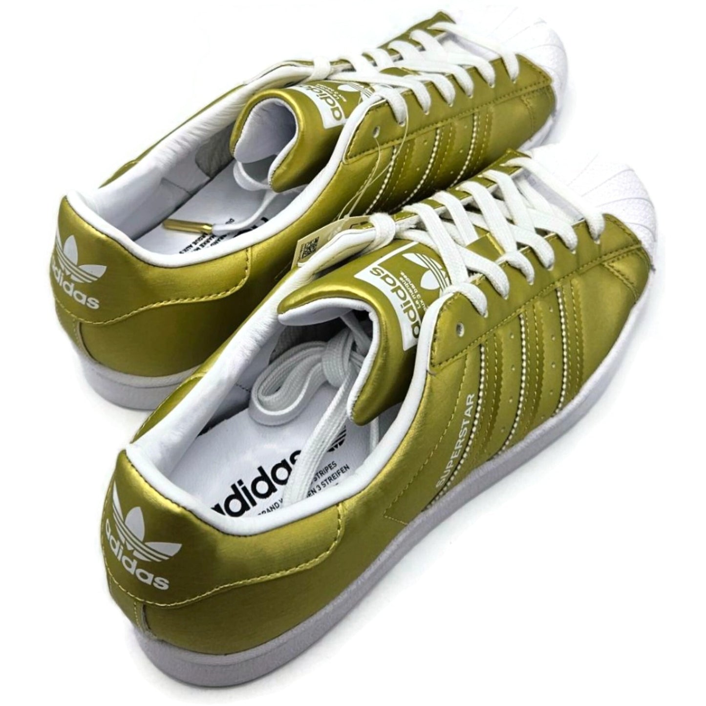 Adidas Superstar White Gold Metallic Leather Shoes Ladies Sz 9 Shell Toe FY1154