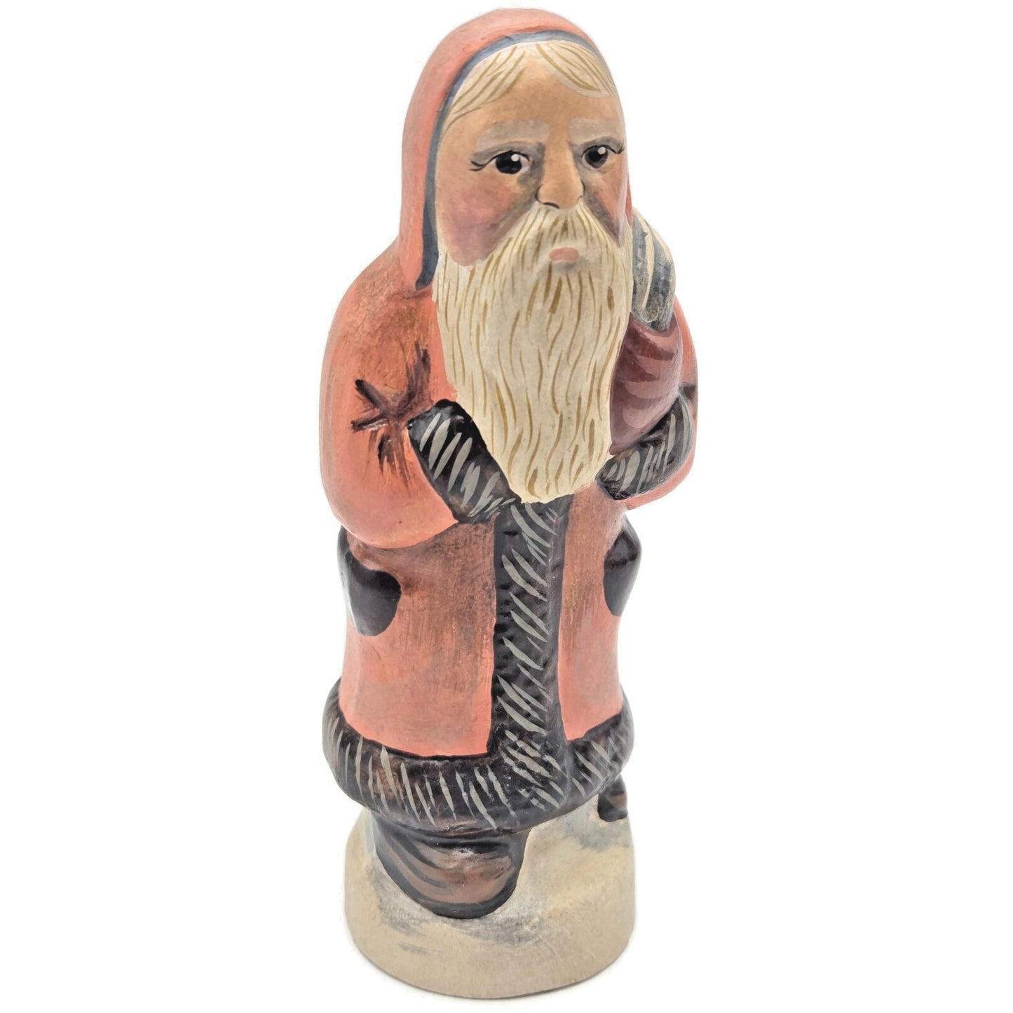 Vaillancourt Hunched Apricot Father Christmas Chalkware Folk Art Signed Figurine