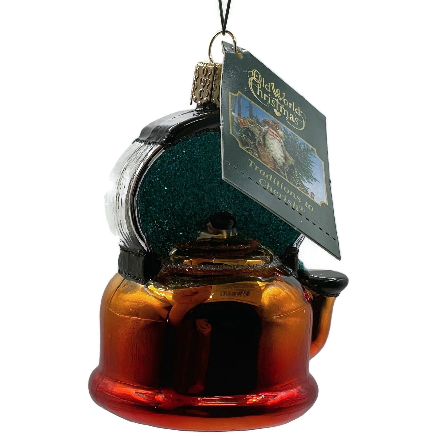 Tea Kettle Ornament Glittered Red Blue OWC Old World Christmas Tree Decor