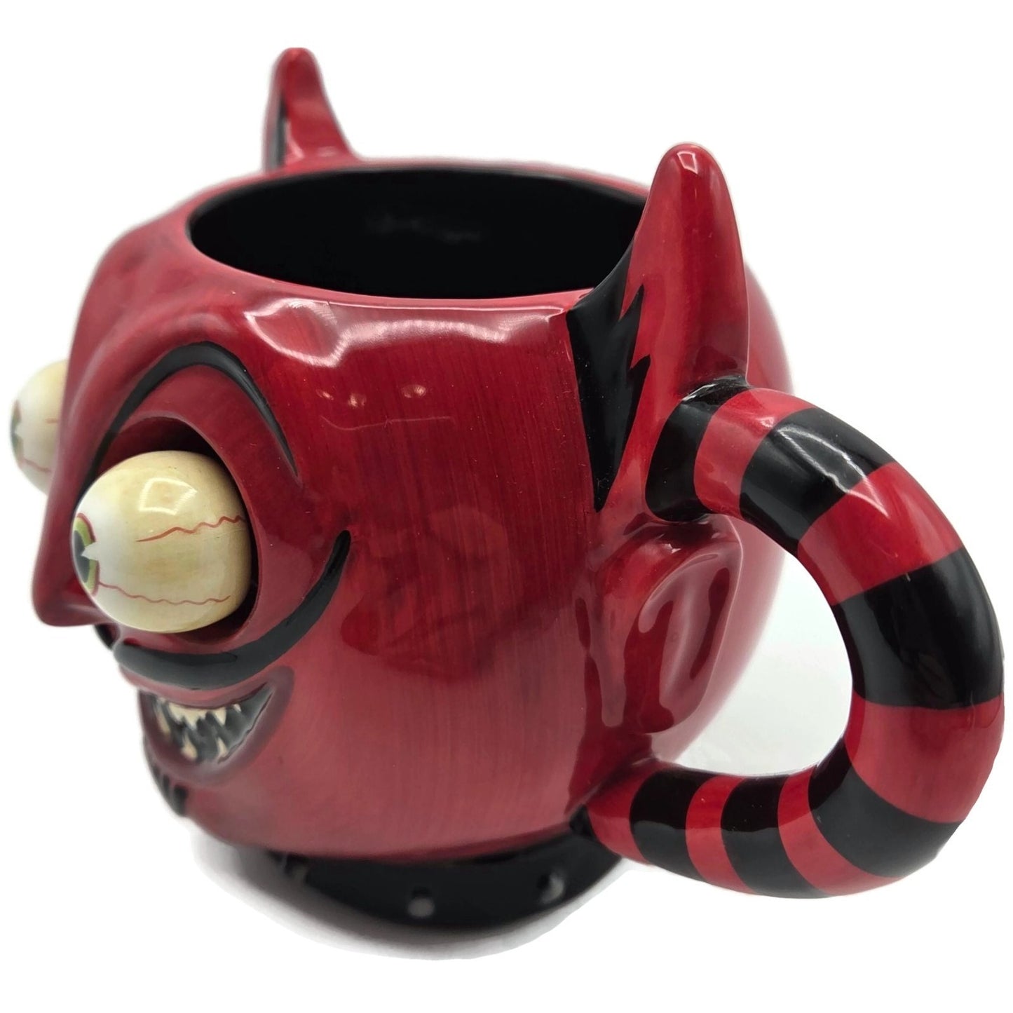 Dept 56 Googly Eye Devil Mug Coffee Cup Red Black 3D Eyeballs Halloween Retired