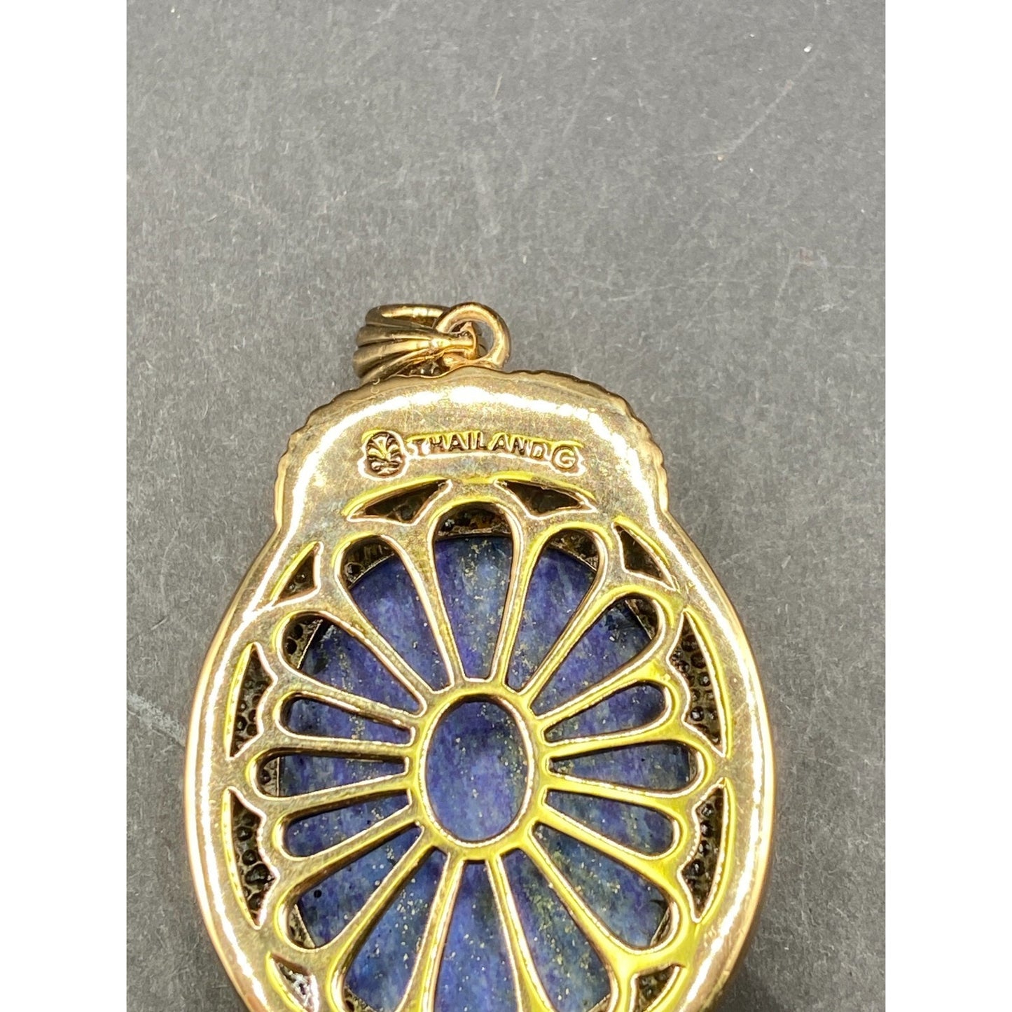 Lapis Lazuli Pendant Cabochon Gemstone Oval Shaped Gold Tone Metal Thailand