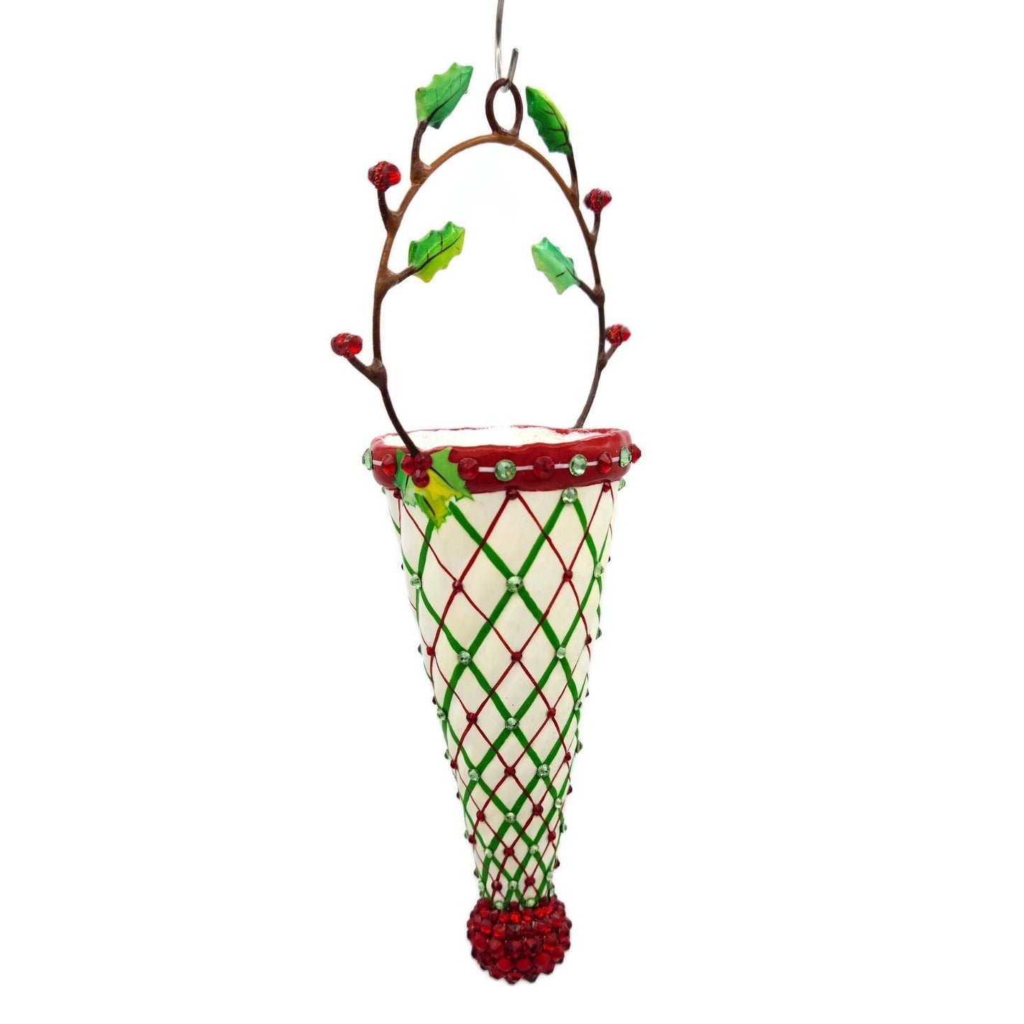 Patricia Breen Winter Cornucopia Holly Plaid Red Christmas Holiday Ornament