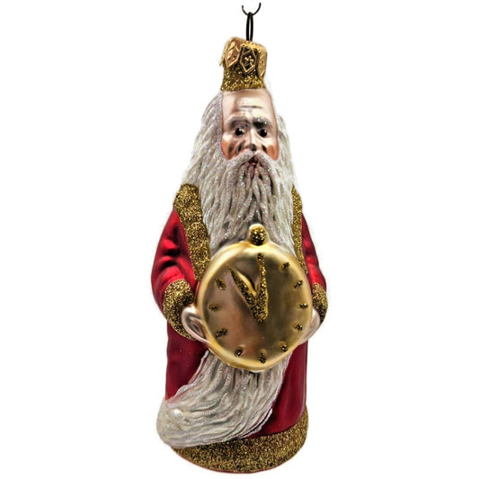 Patricia Breen Round Midnight Red Santa Claus Father Time Christmas Ornament
