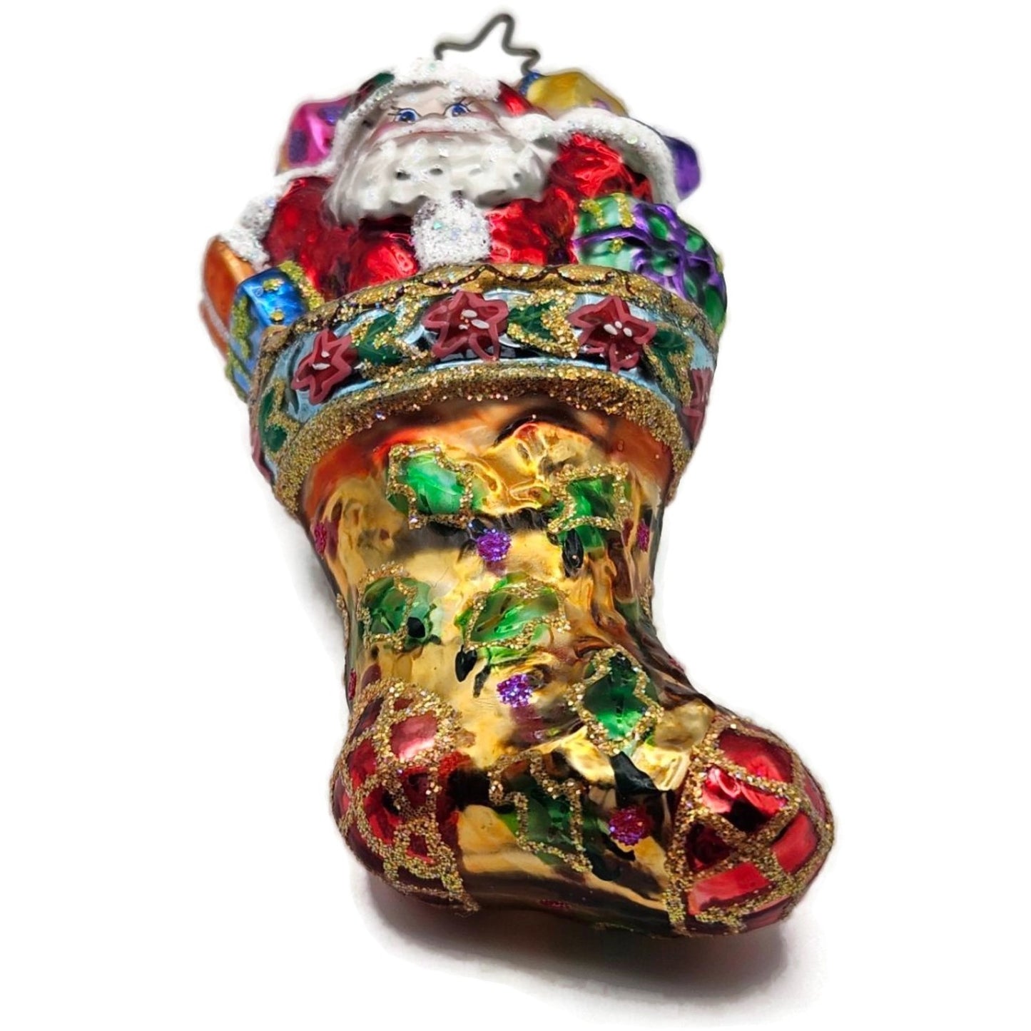 Christopher Radko Holly Sock Surprise Santa Claus Gem Christmas Ornament 1010380