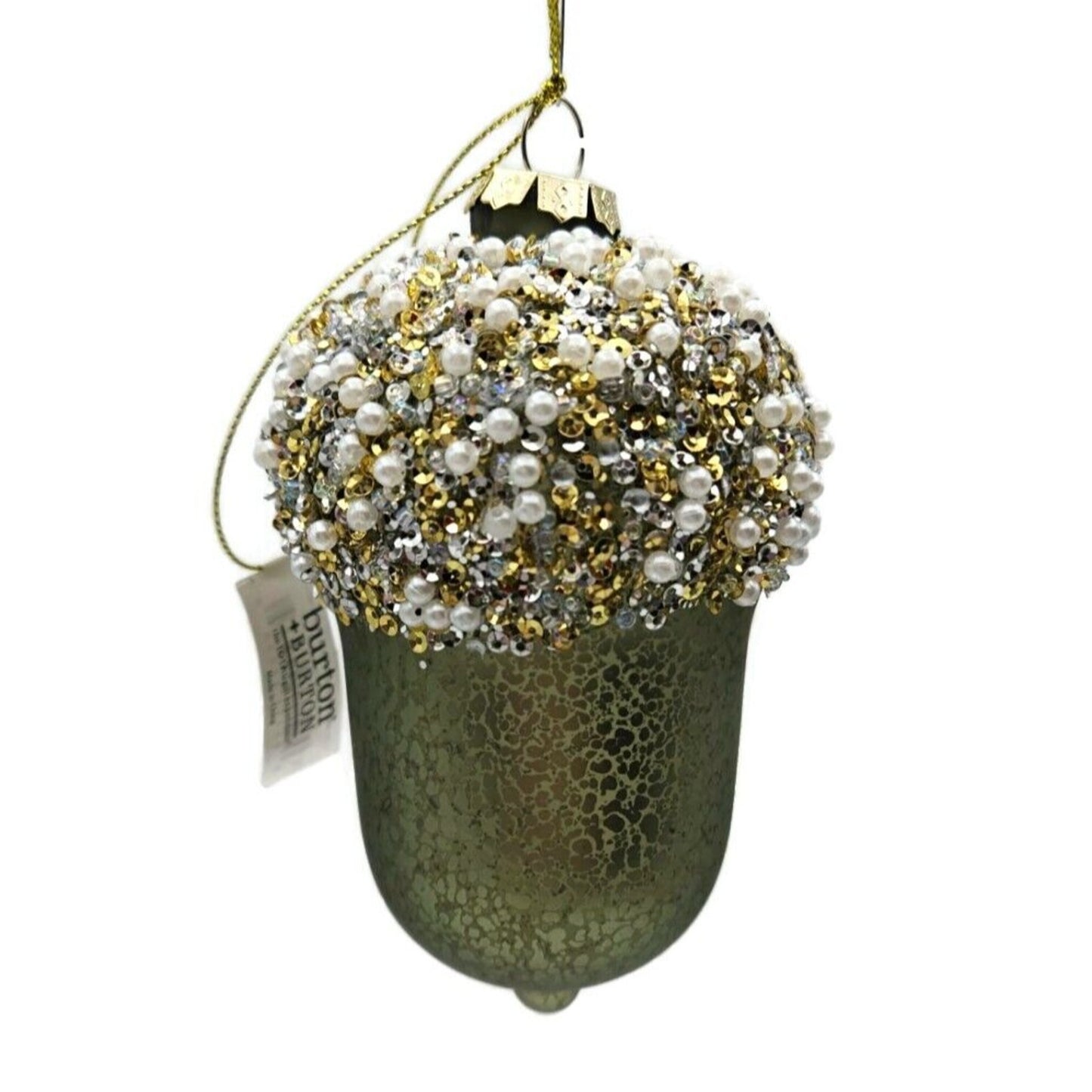 burton + Burton Acorn Green Pearl Blown Glass Christmas Holiday Tree Ornament