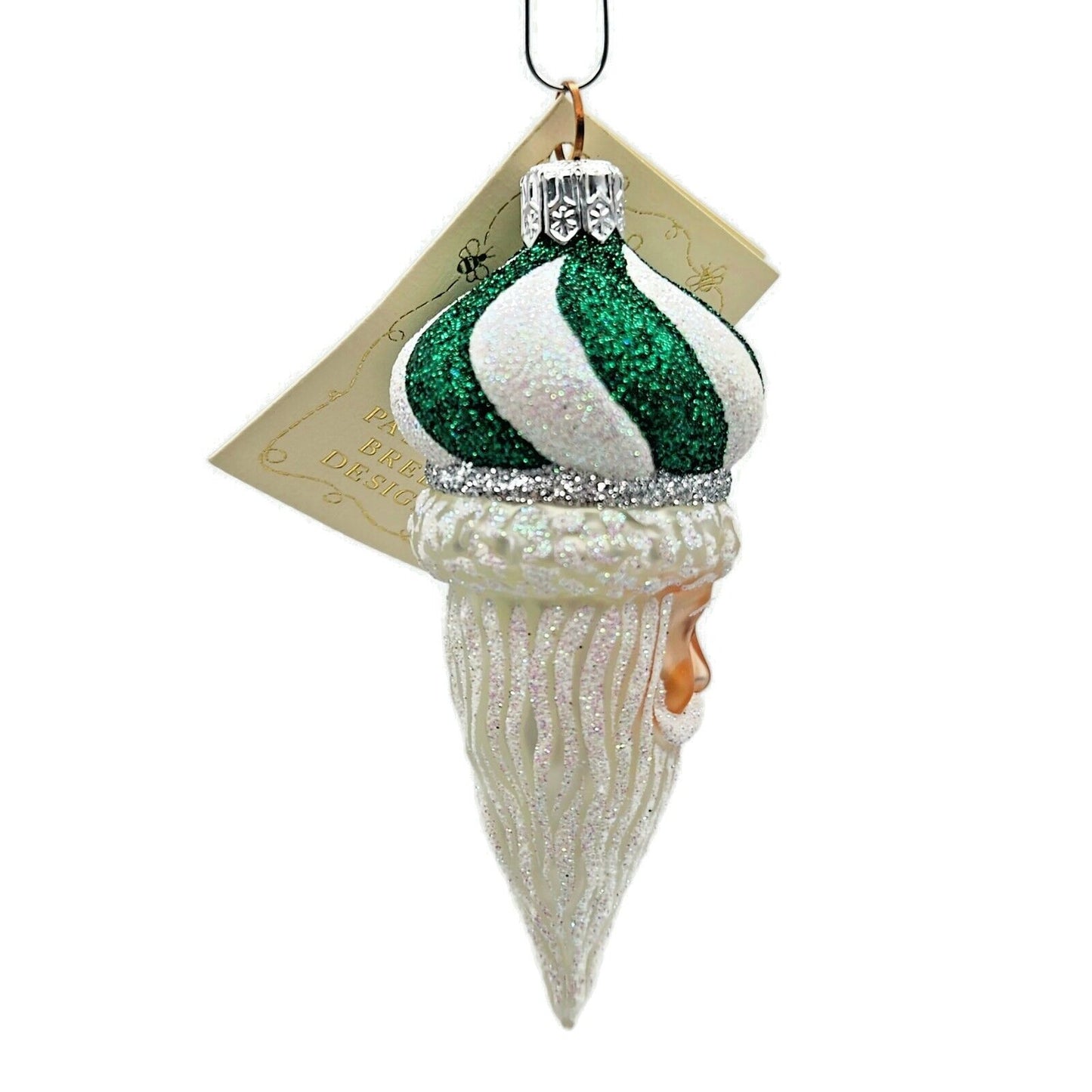 Patricia Breen Miniature Minsk Santa Green White Striped Christmas Tree Ornament
