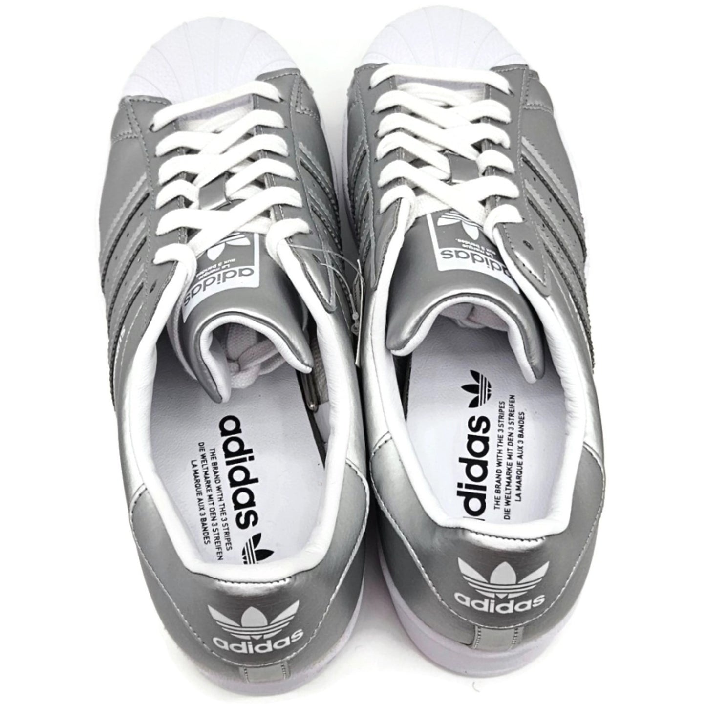 Adidas Superstar Silver Metallic Leather Shoes Ladies Size 9 Shell Toe FY1155