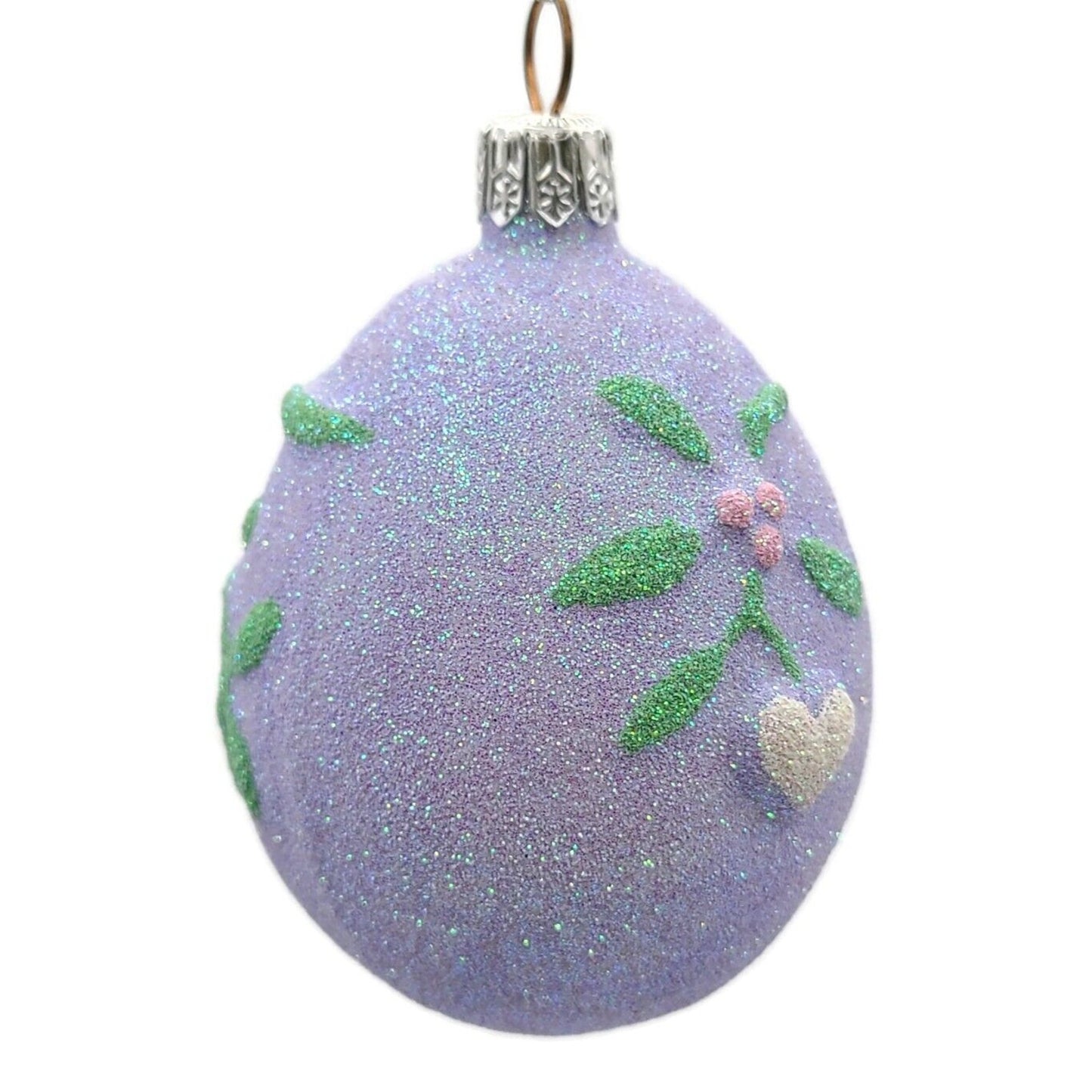 Patricia Breen Mistletoe Egg Lavender Heart Christmas Holiday Glittered Ornament