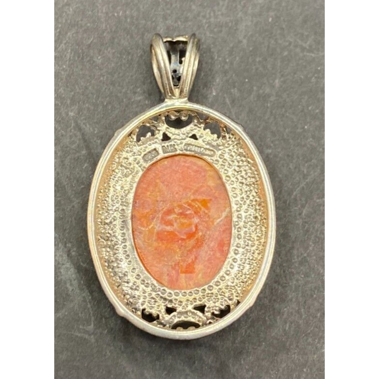 Orange Spiny Oyster Shell Oval Shaped Pendant 925 Sterling Silver NK Thailand