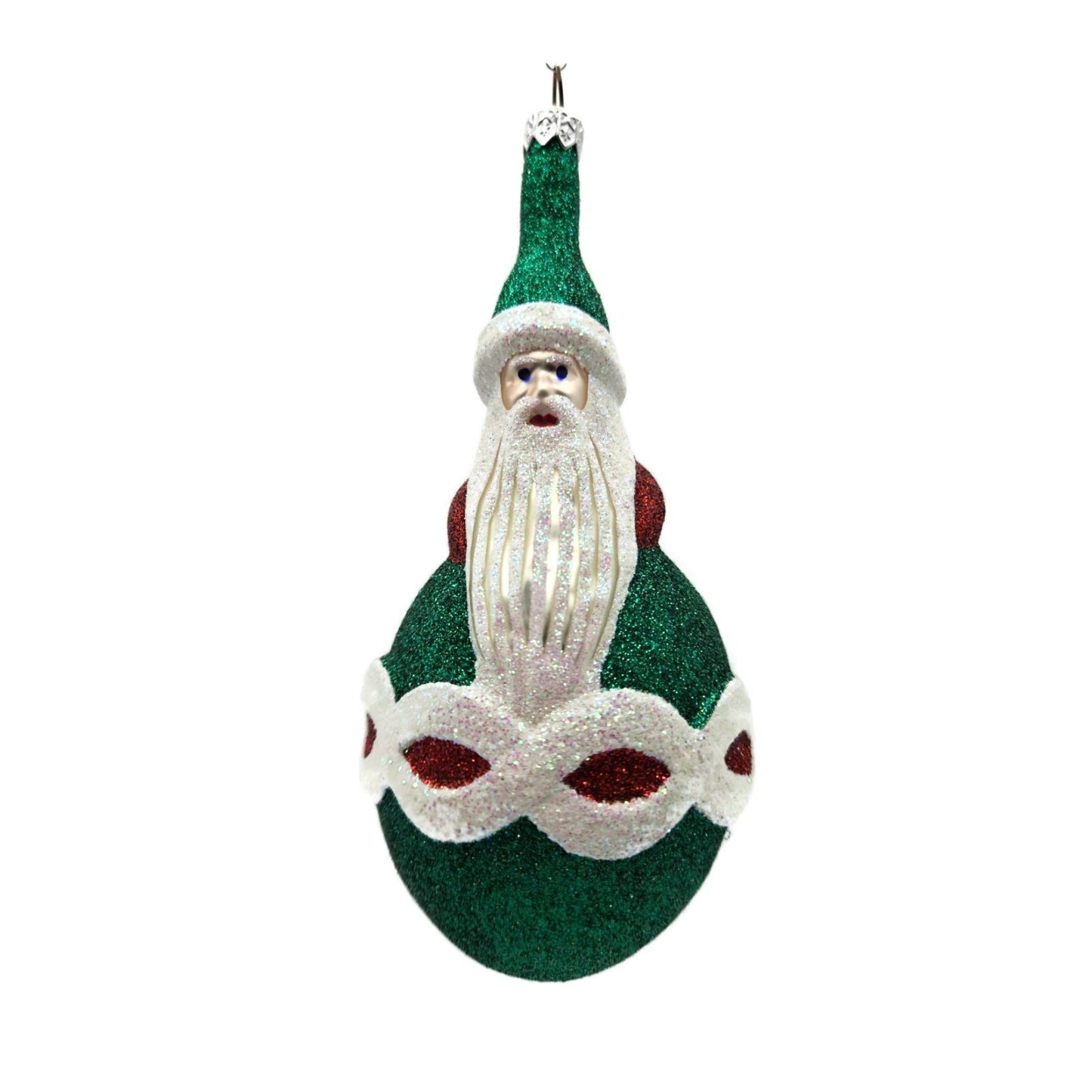 Ornament Patricia Breen Faberge Santa Green Red Glittered Christmas Tree Decor