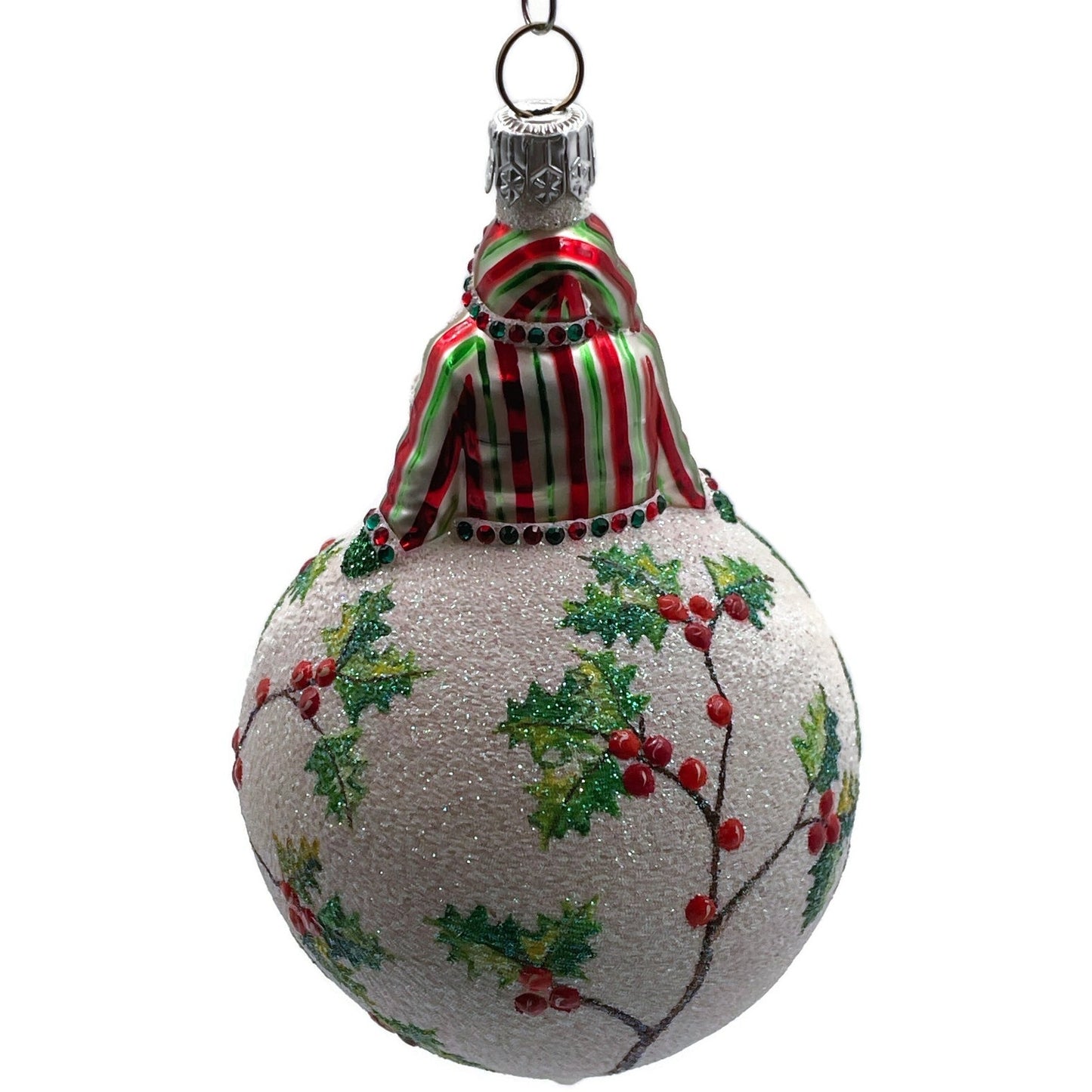 Patricia Breen Steadfast Santa Holly Red Striped Christmas Holiday Tree Ornament