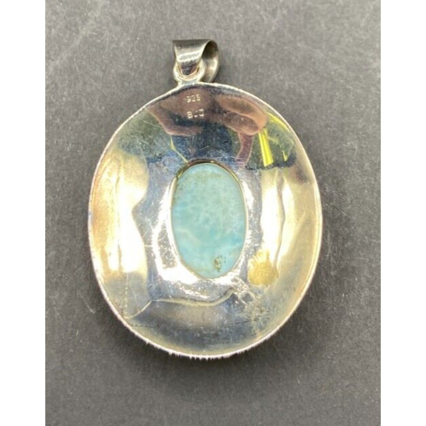 Blue Quartz Gemstone Pendant Oval Cabochon 925 Sterling Silver Filigree BJC