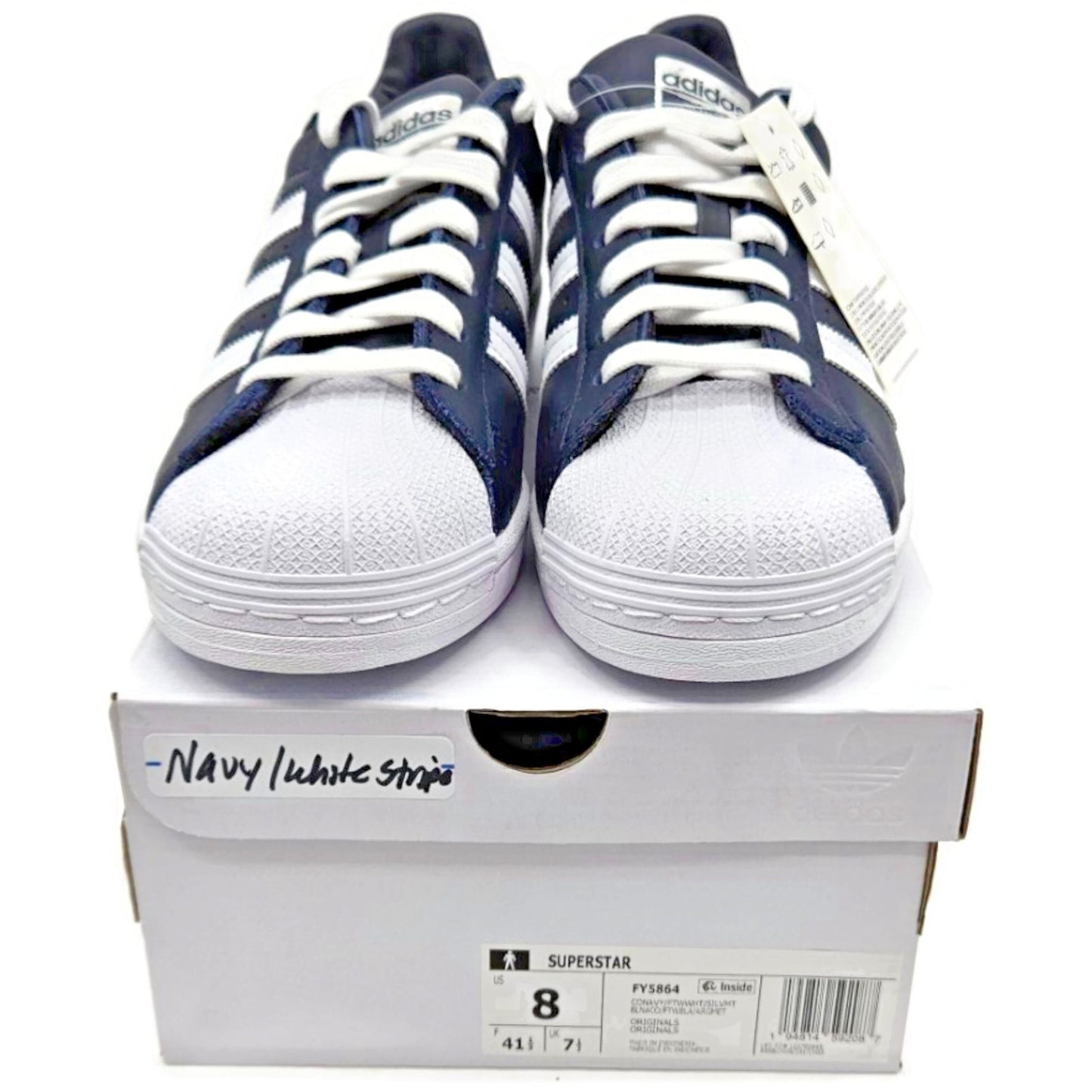 Adidas Superstar Navy Blue Stripe Leather Shoes Unisex Size 8 Shell Toe FY5864